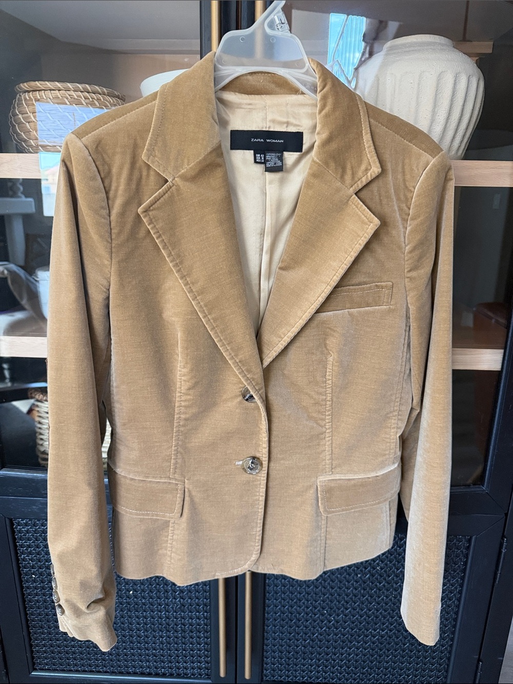 Zara Light Brown Velvet Blazer with elbow patches